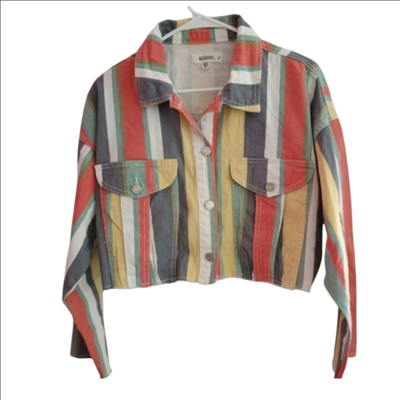 Multi colored Stripped Cropped Jean Jacket from Missguided - Picture 2 of 8